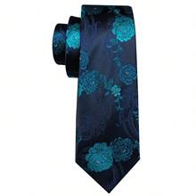 Floral Teal Necktie Pocket Square Cufflinks 3pcs Kit For Museum Gala & Theatre Formal Outfit - Teal Blue - View 3