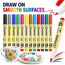 6-12 Colors Ceramic Graffiti Pen Set, Multi-Color Smooth And Even Writing, Layerable Graffiti Art DIY Colorful Waterproof Ceramic Pens, Suitable For Writing And Painting On Ceramic Surfaces Of Mugs, Plates, Vases And More - Multicolor - View 6