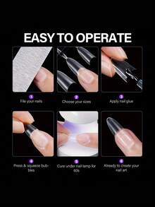HOTWAY 240/300/360/450 Pieces Semi Adhesive Fake Nails, Medium Water Droplet Oval Shape, 12 Acrylic Nail Tips, DIY Wearable Nail Artificial Nails - View 5