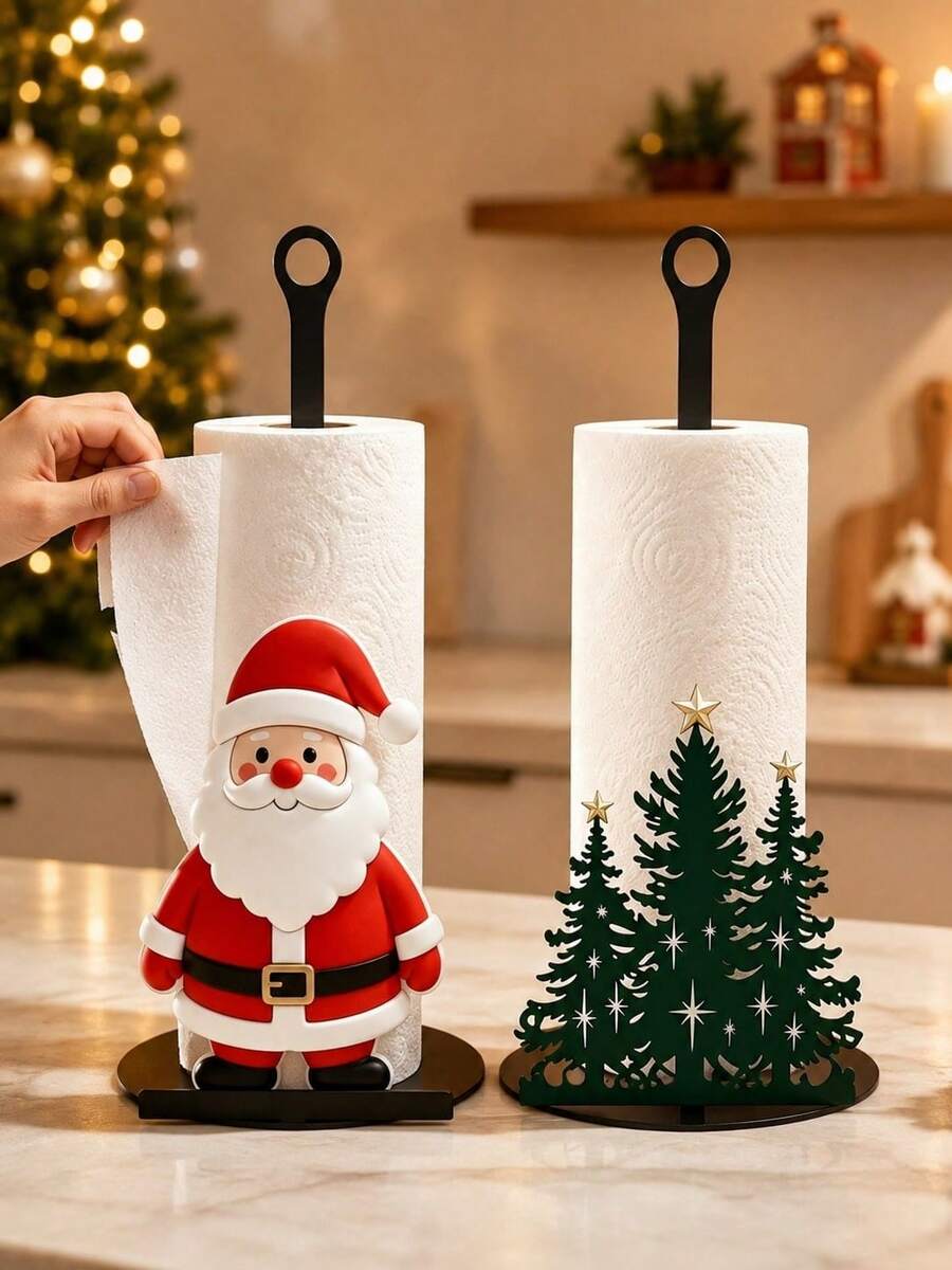 Christmas Decor Kitchen Paper Towel Holder - Desktop Countertop Roll Holder (Combines Display And Storage Functions), Fun Santa Claus Design, Suitable For Kitchen, Bathroom, Living Room And Dining Room, Decorative Ornament To Create A Cozy Christmas Atmosphere - Multicolor - View 1