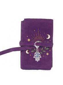 Tarot Card Pouch Star Moon Evil Eye Velvet Tarot Bag, Tarot Card Storage Roll Bag, Divination Card Storage Bag, Board Game Card Protective Case, Scroll-Style Card Bag, Suitable For Divination Enthusiasts, Occult Players, Perfect For Halloween, Birthday Holiday Gifts, Dust-Proof And Scratch-Resistant Card Protection, Home Meditation Gathering Tie-Wrap Card Storage Bag With Fatima Hand Pendant - Multicolor - View 12