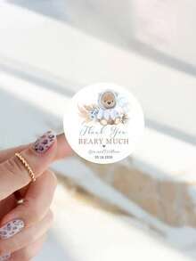 54-540pcs Custom Little Bear Thank You Stickers, Round Stickers, Customized Text Round Stickers, Customizable Birthday Stickers, Birthday, Gift Boxes - Style a - View 5
