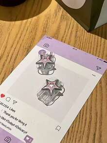Pink Polka Dot & Silver Star Data Cable Protector, Silver Star Style Apple Data Cable Protector Compatible With Apple 18-20W Charger, Anti-Breakage Anti-Scratch Protective Sleeve - Silver Plating - View 3