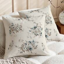 2pcs Vintage Blue Floral Home Decor Throw Pillow Covers, French Country Elegant Style Lightweight Polyester Material Single-Sided Printed Cushion Covers, Suitable For Daily Home, Sofa, Bed, Bedroom, Living Room, Cafe, Exhibition Hall, Decorative Pillow Covers, Daily Holiday Party Decoration - Beige - View 4