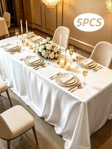 1/5pcs Satin Tablecloth, Wedding Decor Long Tablecloth, Rectangular Smooth Soft Satin Tablecloth, Wedding Banquet Table Decor, Birthday Party, Suitable For Indoor And Outdoor Restaurant, 58x102 Inches, All Season - White - View 10