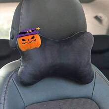 1pc Halloween Pumpkin Ghost Car Neck Pillow, Short Plush Headrest, Ergonomic Design, All-Season Use, Women's Car Interior Accessory - A - View 5