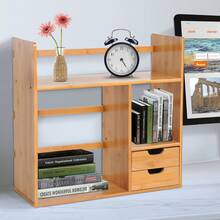 Estante, Escrivaninha, Biblioteca, Organizador de Armazenamento, Escritório, Cozinha, Banheiro, Madeira de Bambu Natural - A - Ver 6