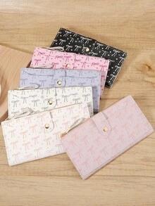 Fashionable Bow Print Long Wallet With Zipper And Buckle Fold Design, Suitable For Carrying Small Phones, Ideal For Outdoor And Travel - White - View 3