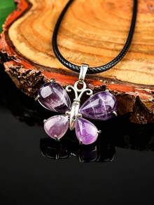Natural Crystal Butterfly Pendant Necklace, Pink Quartz, Amethyst, Tiger Eye, Multicolor Options, Unique Niche Stone Accessory Gift - Butterfly Pendant - View 11