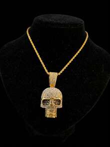 Hip-Hop Style Full Rhinestone Skull Pendant Cuban Chain Necklace, Dark Personalized Streetwear Accessory, Suitable For Rap Performance, Halloween Party, Cool Unisex Niche Gift Jewelry - Skull Pendant Necklace - View 15