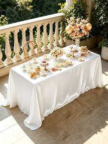 1/5pcs Satin Tablecloth, Wedding Decor Long Tablecloth, Rectangular Smooth Soft Satin Tablecloth, Wedding Banquet Table Decor, Birthday Party, Suitable For Indoor And Outdoor Restaurant, 58x102 Inches, All Season - White - View 6
