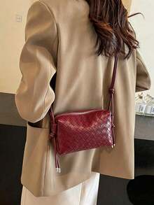 Niche Woven Chic Small Bag For Women, New Fashion Versatile Crossbody Square Bag, Korean Style Shoulder Bag - Burgundy - View 5