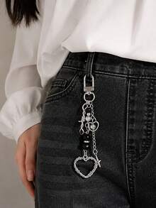 Gothic Star Tassel Beaded Keychain, Heart Pendant Women's Bag Chain Key Ring, Cute Keychain, Y2K Keychain Accessory, Heart Key Chain, Suitable For Key Bag, Women's Gift - Multicolor - View 3