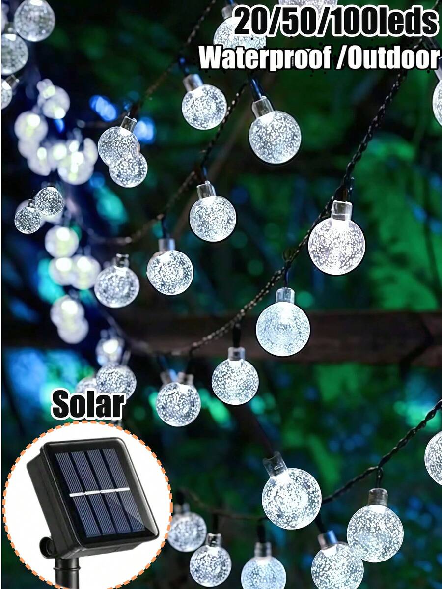 Solar LED String Light-20/50/100LED, 8 Lighting Modes, IP65 Waterproof Fairy Light, 5/7/12/22M, Outdoor Solar Crystal Ball Light String, Gardens, Courtyards, Camping, Weddings,Halloween,Parties,Festivals,Fences,Christmas Decorations, Holiday Wreaths
