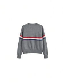 Striped Colorblock Women's Autumn New Style Super Pretty Versatile Sweater Short Jacket Top - Grey - View 4