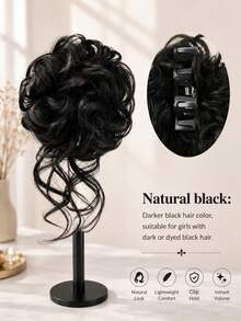 1pc Natural Fluffy Messy Bun Hair Extension With Long Curly Strands, Synthetic Claw Clip Bun Hairpiece, Voluminous Updo Hair Accessory For Women - Multicolor - View 12