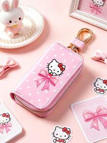 SANRIO حقيبة مفاتيح سيارة عالمية بطبعة هالو كيتي ونقاط بولكا لامعة مع سحاب وسلسلة داخلية وخطاف مشبك ذهبي، بطانية واقي لمفاتيح السيارة مقاوم للخدش - متعدد الألوان - مشاهدة 3
