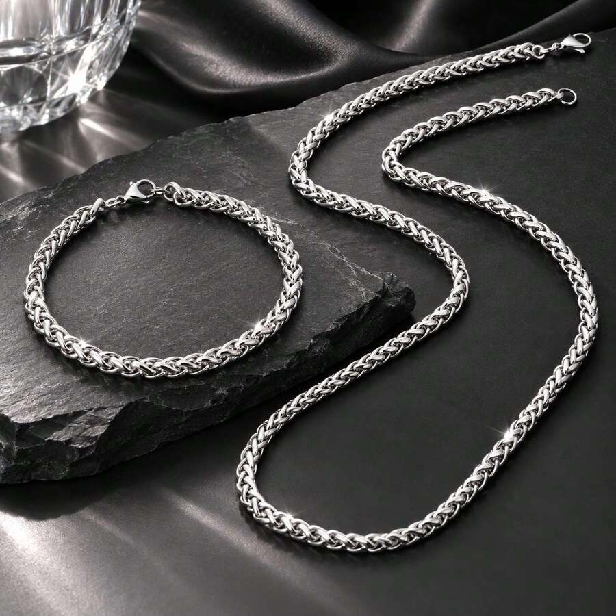 1-Set Men's Necklace And Bracelet Jewelry Set, Unique & Design, Durable & Non-Fading Material, Effortlessly Matches Various Fashion Outfits - Multicolor - View 1