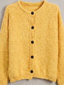 JIANHU Vintage Loose Teddy Knit Button Front Textured Cardigan, Suitable For Autumn/Winter Thanksgiving And Christmas Wear - Yellow - View 8
