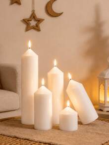 White Pointed Cylindrical Candle, 5cm Diameter, Smokeless And Odorless, Suitable For Home Decor, Wedding, Party, Dining Table, Church Prayer, Ramadan, Christmas, Thanksgiving, Halloween, Relaxation Meditation And Ambient Lighting - White Pointed Cylinder - View 3