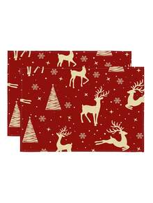 1pc Christmas Series Pattern Printed Table Runner, 4pcs Christmas Pattern Printed Placemats, Suitable For Holiday, Party, Birthday, Dinner, Kitchen Dining Table Decoration, All-Season Room Decor, Home Textile Decoration Table Runner - Multicolor - View 8