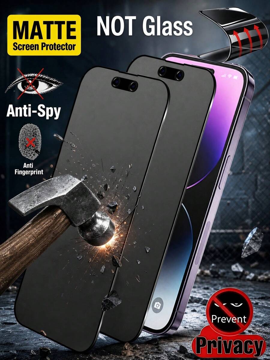 Matte Privacy Screen Protector, 2pcs Full Coverage Soft Film, Anti-Peeping, Anti-Glare, Anti-Scratch, Anti-Fingerprint, Sensitive Touch, Compatible With IPhone Duo/18 Pro Max/18 Pro/Etc., Compatible With Phone Cases, Also Compatible With IPhone 17 Air/17 Pro/17 Pro Max/16/16 Pro/16 Pro Max/16 Plus/15 Pro Max/14 Pro Max/13 Mini/12/11/XS Max/XR/8+/7 Plus/Etc. Phone Accessories - 2pcs Matte Privacy - View 1