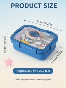 Stainless Steel Bento Lunch Box, 850ml Portable Food Container With Fork And Spoon, Microwave And Refrigerator Available, Unicorn Dinosaur Astronaut Pattern, School Office Picnic Commuting Lunch Box, Reusable Food Storage Box - Multicolor - View 8