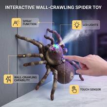 RC Moving Spider With Spray Function – Wireless Remote Control Toy For Kids, Perfect For Pranks And Halloween Decorations, Realistic Movement And Bright LED Eyes - Brown - View 5