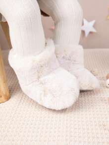 Fuzzy Boots For Baby Girls, Warm Comfortable Flat Hook And Loop Snow Boots - Apricot - View 7