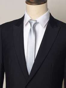 1件 5cm 素色男士修身領帶，手工領帶 婚禮商務領帶 - 白色 - 查看 2