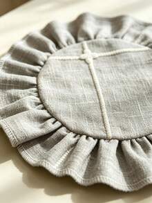 HXARTMIS 1PC Blue Gray Pleated Ruffle Round Placemat, Faux Linen Raw Edge Embroidered Table Mat, Suitable For Dining Table Home Decor - Dusty Blue - View 4