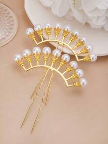 2 Packs Vintage U-Shaped Pearl Hair Clips, Floral Hair Accessories, Suitable For Daily Hairstyles, Festivals, Performance Costumes, Wedding Headwear. - Silver - View 6