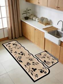 1pc American Retro Floral Wavy Edge Diatom Mud Kitchen Mat, Sponge Cushioning Pressure Relief, Rubber Non-Slip Bottom, Dirt-Resistant Easy To Clean, Multi-Use Carpet For Kitchen, Bathroom, Entryway, Laundry Room - Multicolor - View 11