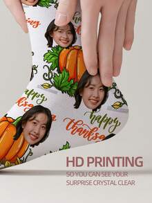 1 Pair Customizable Men's Mid-Calf Socks With Face Pattern, Can Print Any Face On Socks, Personalized Photo Socks, Fun Customized Image Mid-Calf Socks, Suitable For Valentine's Day, Birthday, Gift-Giving, Thanksgiving And Other Occasions, Personalized Customization - Multicolor - View 4