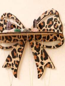 1pc Leopard Print Bow Wall Hanging Rack, Wooden Crystal Display Stand With Hooks, Decorative Hanging Jewelry Storage Rack, Suitable For Bedroom, Living Room Or Vanity, Leopard Print Design, Home Decor, Room Decor, Wall Decor Gift, Birthday Graduation Gift - Leopard Print Bow - View 4