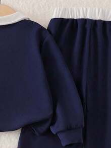 Young Girl Letter Print White Collar Pullover Warm Sweatshirt And Pants Set - Royal Blue - View 6