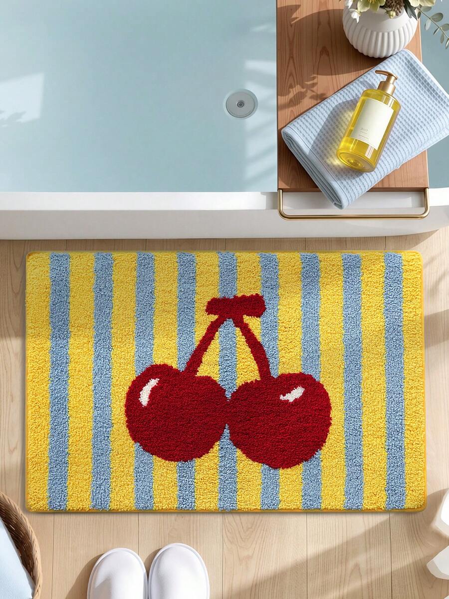 1PC Bathroom Mats Rugs Flocking Fluffy Underfoot Fruit Pattern Rug Bath Mat TPR Backing Non-Slip For Kitchen,Outdoor, Indoor, Runner Corridor, Bedroom, Living Room, Beside Throw Rugs Washable Rugs Easy Clean For Bathroom Fall Decor