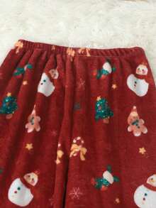 Women's Flannel Pajama Pants With Christmas Print, Autumn/Winter - Red - View 4