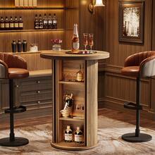 Tribesigns Round Bar Table With 3-Tier Hidden Storage, Rustic High Top Bistro Pub Table With Sliding Tambour Door, Wooden Cocktail Table For Kitchen, Dining Room, Home Bar & Small Spaces - Brown - View 1