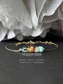 Natural Happiness Multi-Gemstone Crystal Bracelet With Apatite, Citrine, Sunstone, Rose Quartz, Amazonite, Symbolizing Good Fortune And Smoothness. Perfect Daily Gift For Women. [Natural Stone Colors And Shapes May Vary] - Multicolor - View 1