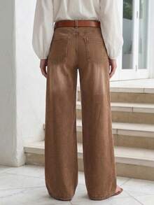 New Vintage Washed Wide Leg Casual Jeans For Women, Brown - High Quality, Fashionable And Comfortable Spring Fall - Brown - View 3