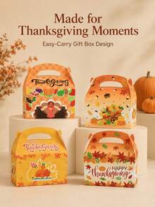 12pcs Reusable Thanksgiving Turkey Maple Leaf Handle Paper Boxes, Holiday Baking Cookie Dessert Gift Packaging Boxes - Multicolor - View 5