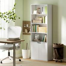 Boekenkast met 4 open vakken en 2 deuren voor woonkamer en kantoor, 59x29x180 cm, wit - A - Bekijken 4