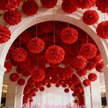 19pcs Handmade Paper Flower Balls, Suitable For Indoor/Outdoor Hanging Decoration, Outdoor Holiday Party Decoration, Photography Props, Spring Decoration, Valentine's Day Party Decoration, Romantic Wedding Photography Props - Red - View 8