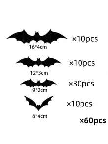 120/72/60/12pcs Halloween Bat Decorations, Halloween 3d Bat Wall Decor, Black Bat Wall Stickers, Black Bat Decals, Reusable, Suitable For Bathroom, Bar, Restaurant, Bedroom Door, Halloween Party Supplies, Winter Halloween Home Decor - Multiple Styles - View 11