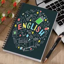1pc A5 Spiral Notebook, Colorful English Grammar Graffiti Print English Subject Journal, 30 Sheets (60 Pages) Dark Background Cute Language Learning Diary, Back To School Stationery, Language Learning Gift For English Learners - Rectangle - View 1