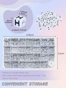 1 Box 6x6mm A-Z Cube Acrylic Letter Beads, For Making Jewelry, Bracelets, Necklaces, Keychains, Suitable For Women And Girls - Square Black and White Letter Beads - View 4