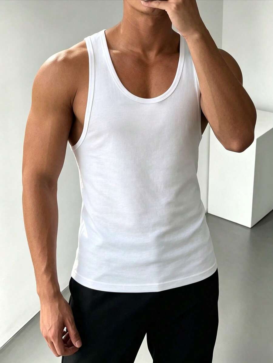 ZYNTH BALENO Tank Top Leher Bulat Longgar untuk Pria, Pakaian Olahraga Musim Panas, Warna Putih - Putih - View 1