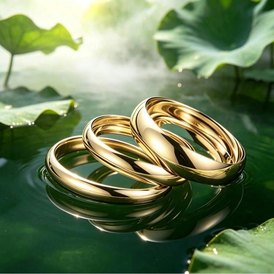 3件組鍍金鐵合金光滑手鐲組,大中小號可疊戴純色手鍊,女性日常派對穿搭珠寶禮物 - 金色 - 查看 1