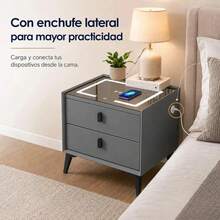 Buró Inteligente Con Luz Táctil Carga Inalámbrica 2 Cajones - Gris - Ver 5